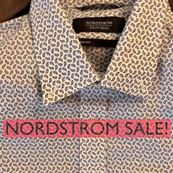 Nordstrom Other - NEW Nordstrom Blue and White Non-Iron Trim Fit Dress Cotton Shirt medium
